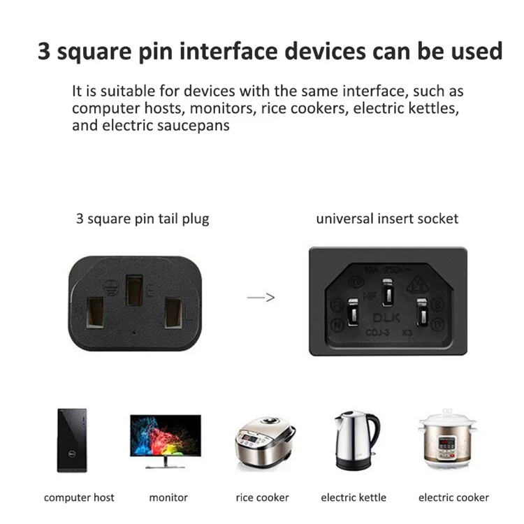 3m 3*0.75 SQMM EU Plug Power Cable 3 Square Pins Pure Copper Kettle Power Adapter Supply (VDE Certified)