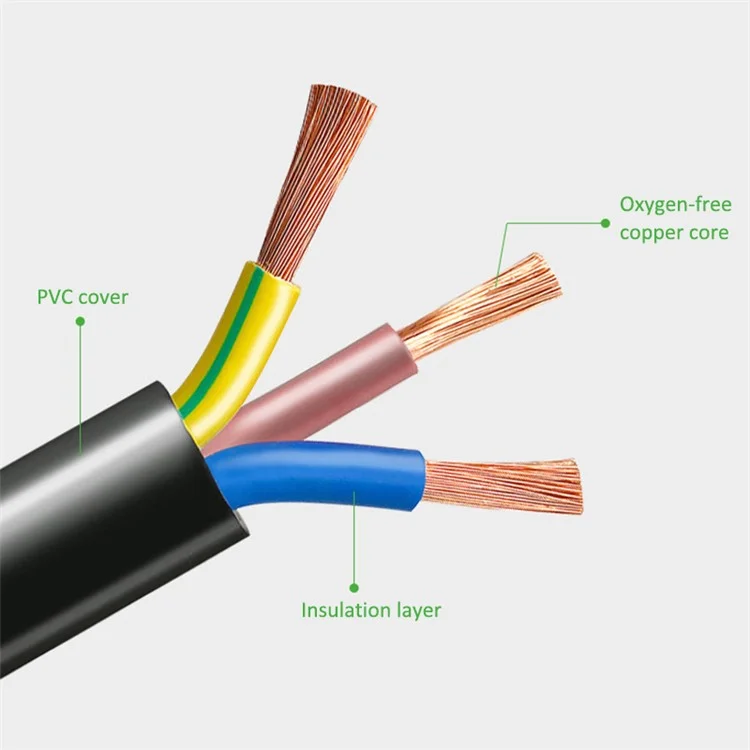 3m 3*0.75 SQMM EU Plug Power Cable 3 Square Pins Pure Copper Kettle Power Adapter Supply (VDE Certified)