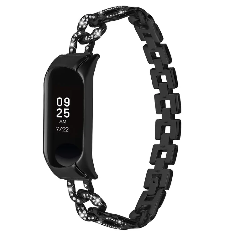 Für Xiaomi Mi Band 7 Rhinestone Dekor Legierungs-Uhrenarmband mit Uhrengehäuse - Schwarz