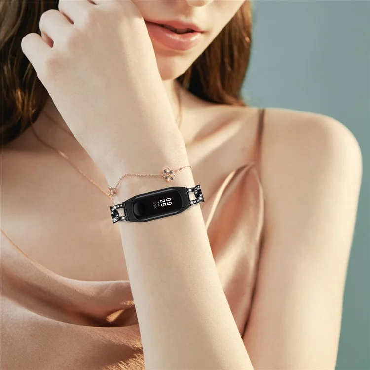 Für Xiaomi Mi Band 7 Rhinestone Dekor Legierungs-Uhrenarmband mit Uhrengehäuse - Schwarz