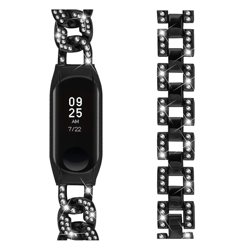 Bracelet de montre pour Xiaomi Mi Band 5 / 6, bracelet en métal avec décoration de strass - Noir
