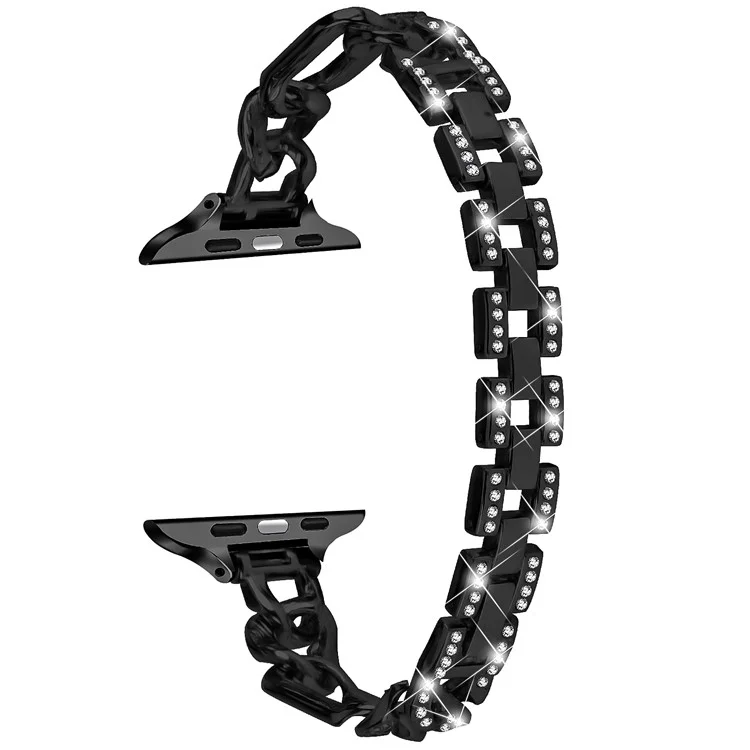 Watch Band for Apple Watch Series 10 42mm / 9 8 7 41mm / SE (2023) SE (2022) SE 6 5 4 40mm / 3 2 1 38mm Rhinestone Decor Alloy Metal Bracelet Strap - Black