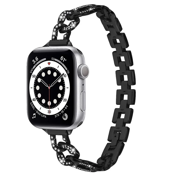 Watch Band for Apple Watch Series 10 42mm / 9 8 7 41mm / SE (2023) SE (2022) SE 6 5 4 40mm / 3 2 1 38mm Rhinestone Decor Alloy Metal Bracelet Strap - Black