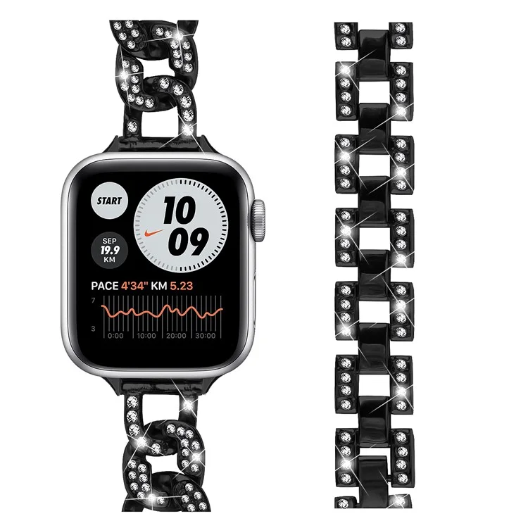 Watch Band for Apple Watch Series 10 42mm / 9 8 7 41mm / SE (2023) SE (2022) SE 6 5 4 40mm / 3 2 1 38mm Rhinestone Decor Alloy Metal Bracelet Strap - Black