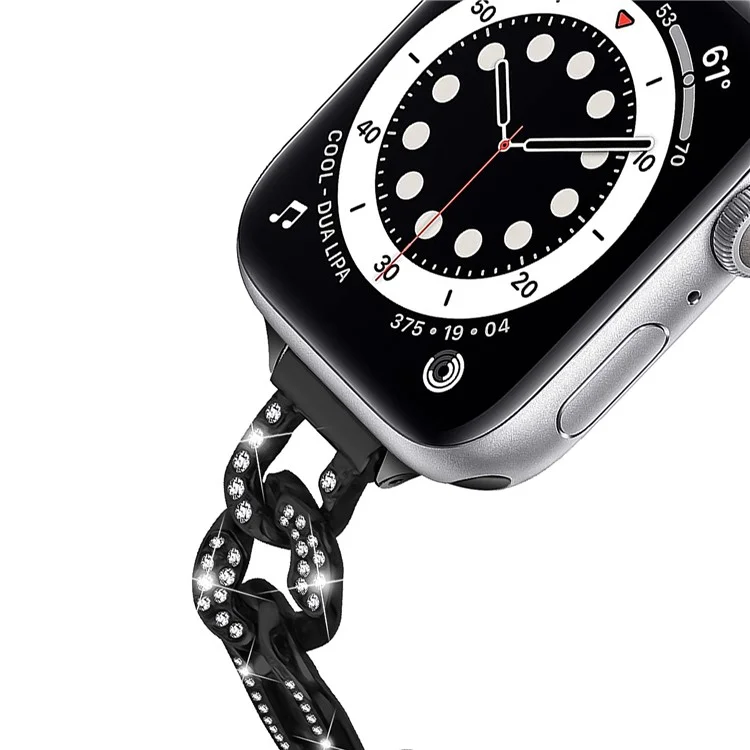 Watch Band for Apple Watch Series 10 42mm / 9 8 7 41mm / SE (2023) SE (2022) SE 6 5 4 40mm / 3 2 1 38mm Rhinestone Decor Alloy Metal Bracelet Strap - Black