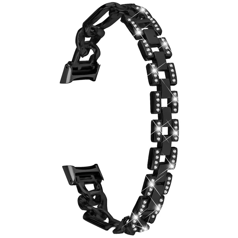 Per Fitbit Luxe Rhinestone Decor Watch Band Zinco Lega Metallica Cinturino - Nero