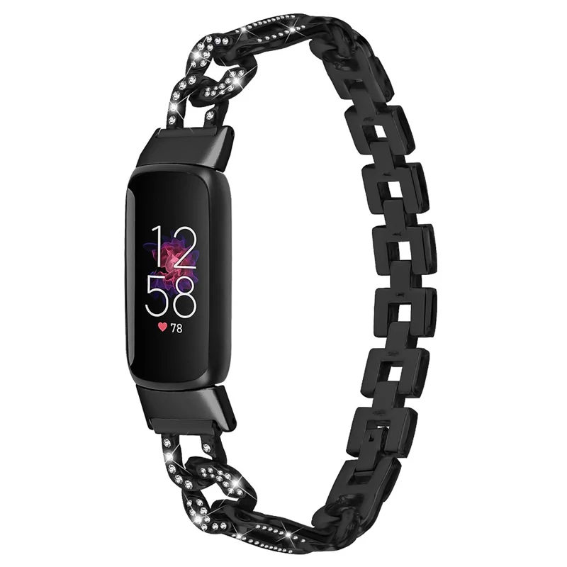 Per Fitbit Luxe Rhinestone Decor Watch Band Zinco Lega Metallica Cinturino - Nero