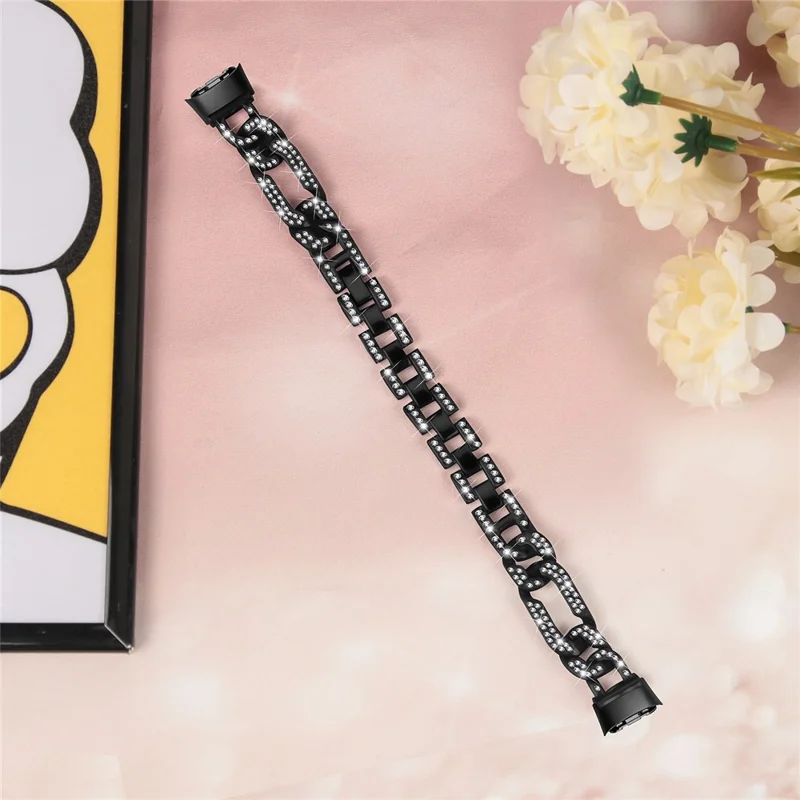 Per Fitbit Luxe Rhinestone Decor Watch Band Zinco Lega Metallica Cinturino - Nero
