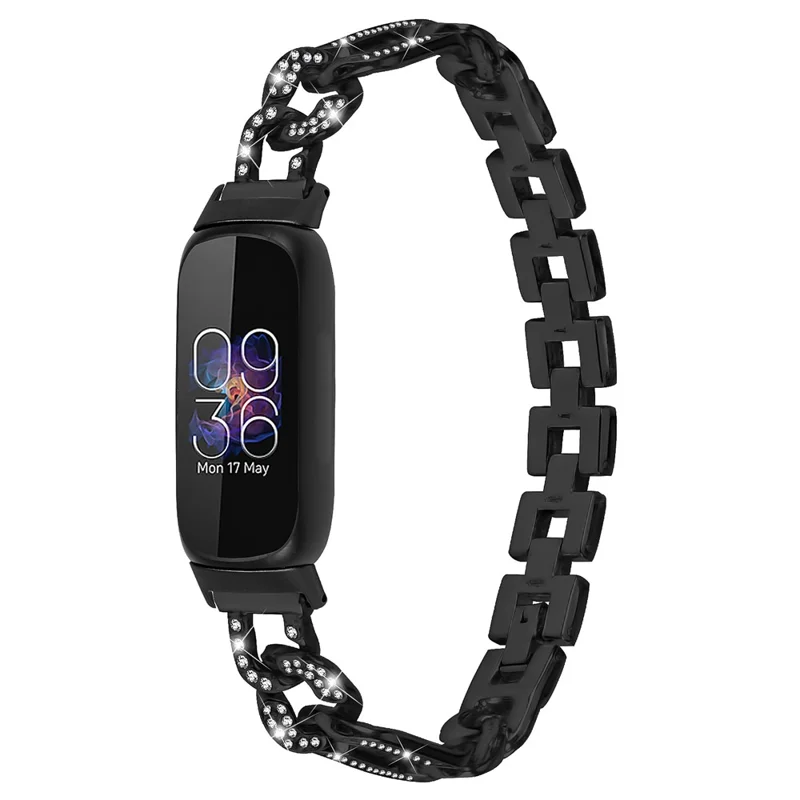 Для Fitbit Inspire 3 Alloy Metal Watch Band Bling Rhinestone Decor Bracelet Strap - Black