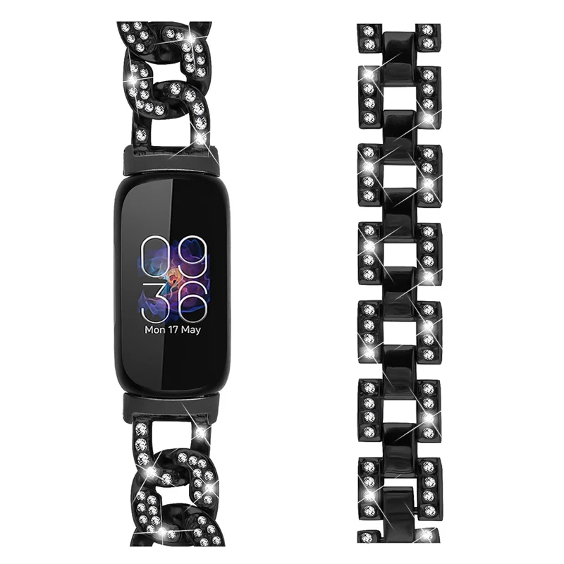 Для Fitbit Inspire 3 Alloy Metal Watch Band Bling Rhinestone Decor Bracelet Strap - Black