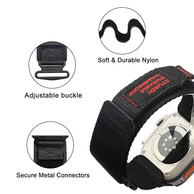 Watch Strap for Apple Watch Series 10 42mm / 9 8 7 41mm / SE (2023) SE (2022) SE 6 5 4 40mm / 3 2 1 38mm Nylon Watch Band Adjustable Sports Wrist Strap - Black