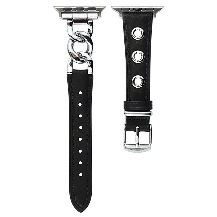Pour Apple Watch Series 10 46mm / Ultra 2 Ultra 49mm / Series 9 8 7 45mm / 6 5 4 SE (2023) SE (2022) SE 44mm / 3 2 1 42mm Bracelet de montre AW - Noir+Boucle en argent