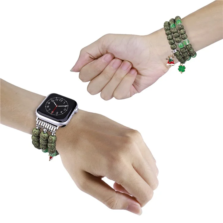 Watch Band for Apple Watch Series 10 46mm / Ultra 2 Ultra 49mm /  Series 9 8 7 45mm / 6 5 4 SE (2023) SE (2022) SE 44mm / 3 2 1 42mm , Color Bodhi-Shape Beaded Strap - Green