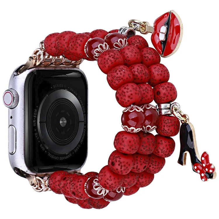 Perlenarmband für Apple Watch Series 10 42mm / 9 8 7 41mm / SE (2023) SE (2022) SE 6 5 4 40mm / 3 2 1 38mm Farbe Bodhi-Form Armband - Rot