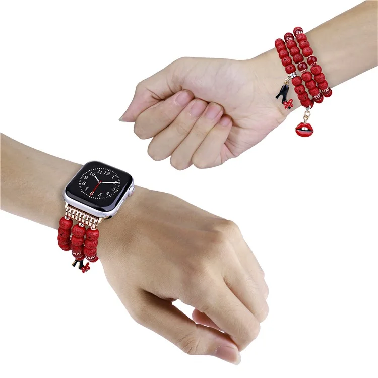 Perlenarmband für Apple Watch Series 10 42mm / 9 8 7 41mm / SE (2023) SE (2022) SE 6 5 4 40mm / 3 2 1 38mm Farbe Bodhi-Form Armband - Rot