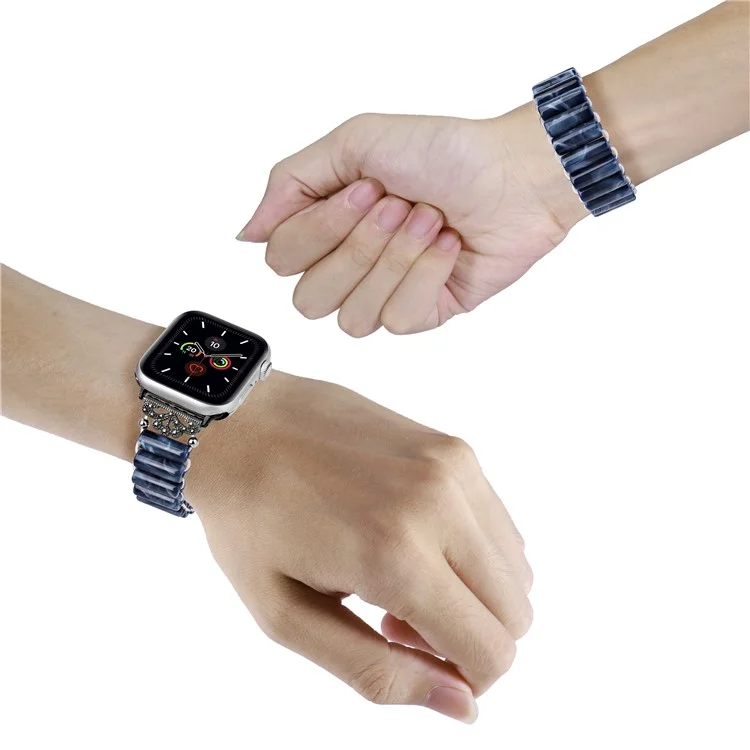 Harzarmband für Apple Watch Series 10 46mm / Ultra 2 Ultra 49mm / Series 9 8 7 45mm / 6 5 4 SE (2023) SE (2022) SE 44mm / 3 2 1 42mm, Röhrenperlenarmband - Blau