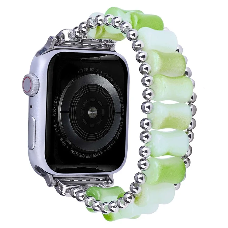 Watch Band for Apple Watch Series 10 46mm / Ultra 2 Ultra 49mm /  Series 9 8 7 45mm / 6 5 4 SE (2023) SE (2022) SE 44mm / 3 2 1 42mm , Bamboo Shaped Resin Bracelet Jewelry Wristband - Grass Green