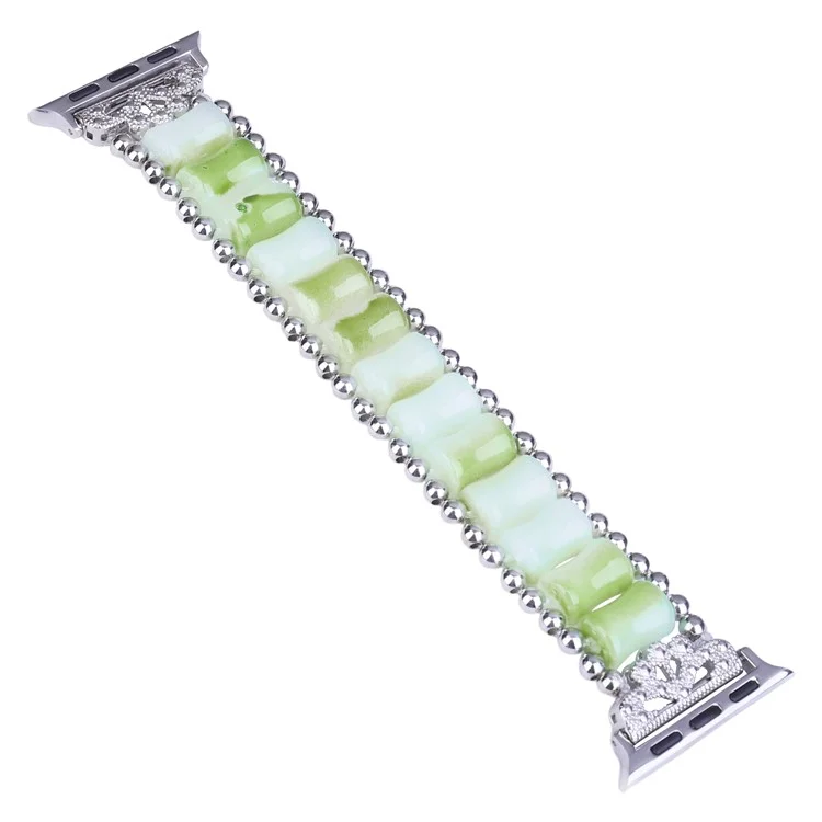 Watch Band for Apple Watch Series 10 46mm / Ultra 2 Ultra 49mm /  Series 9 8 7 45mm / 6 5 4 SE (2023) SE (2022) SE 44mm / 3 2 1 42mm , Bamboo Shaped Resin Bracelet Jewelry Wristband - Grass Green
