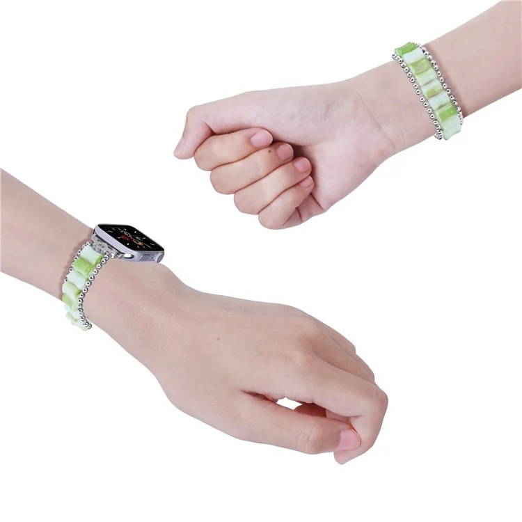 Watch Band for Apple Watch Series 10 46mm / Ultra 2 Ultra 49mm /  Series 9 8 7 45mm / 6 5 4 SE (2023) SE (2022) SE 44mm / 3 2 1 42mm , Bamboo Shaped Resin Bracelet Jewelry Wristband - Grass Green