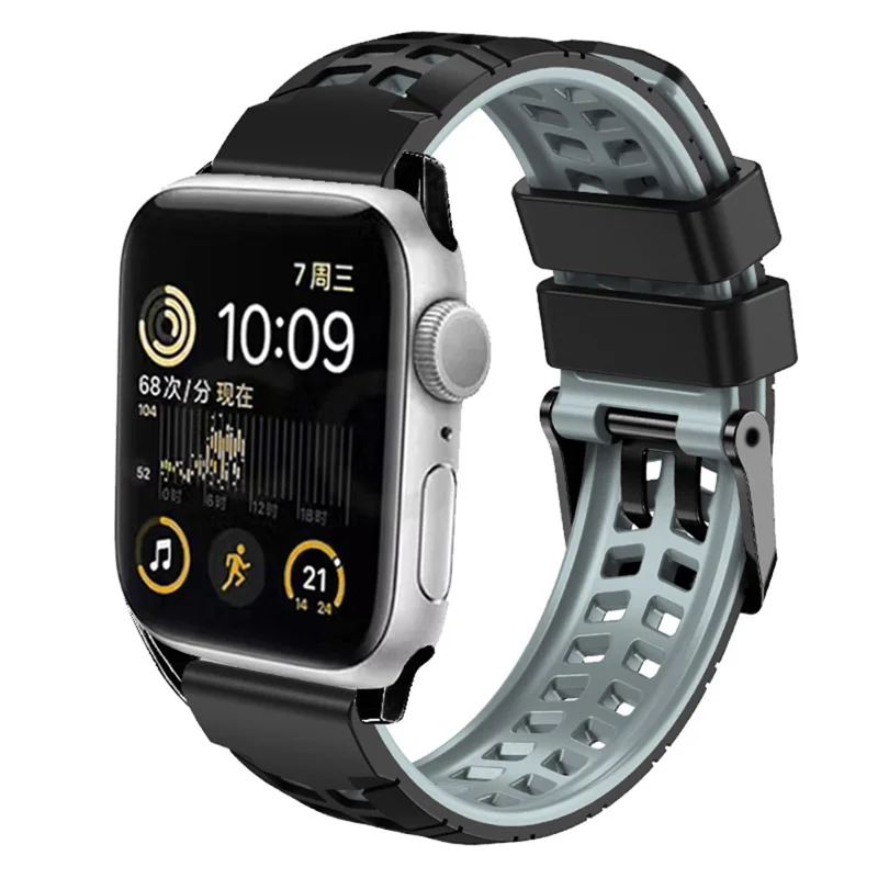 Per Apple Watch Series 10 46mm / Ultra 2 Ultra 49mm / Serie 9 8 7 45mm / 6 5 4 SE (2023) SE (2022) SE 44mm / 3 2 1 42mm Dual Color Wrist Strap Silicone Watch Band - Nero+Grigio
