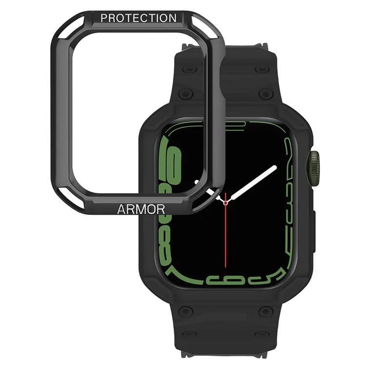 Pour Apple Watch Series 8 / 7 45 mm / 6 / 5 / 4 / SE / SE (2022) 44 mm 2-en-1 Bracelet de montre en TPU avec couvercle supérieur en PC - Noir+Noir