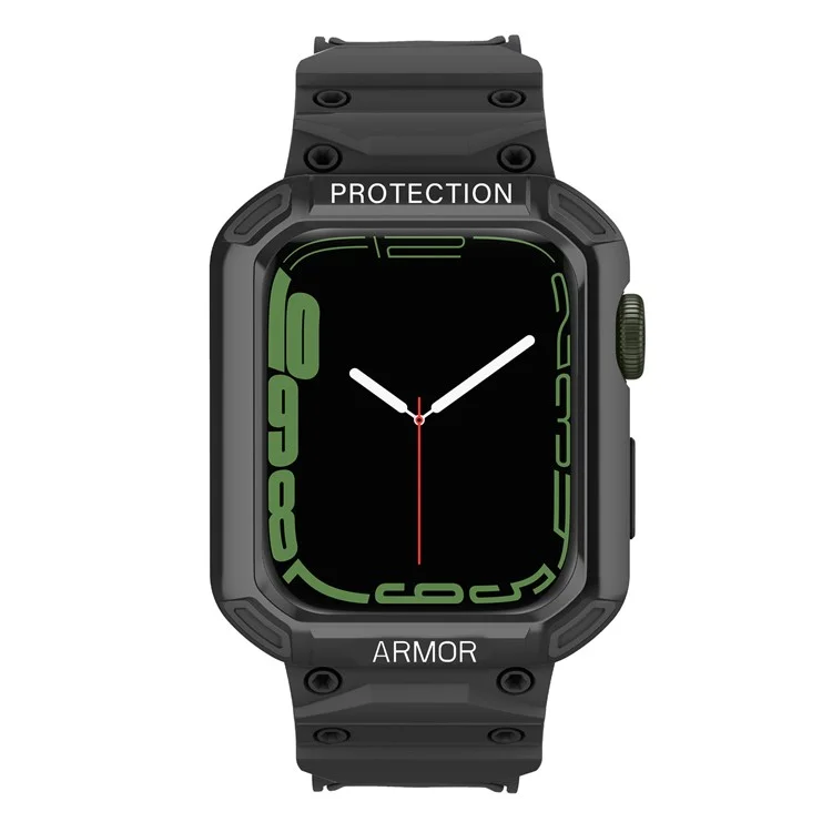 Pour Apple Watch Series 8 / 7 45 mm / 6 / 5 / 4 / SE / SE (2022) 44 mm 2-en-1 Bracelet de montre en TPU avec couvercle supérieur en PC - Noir+Noir