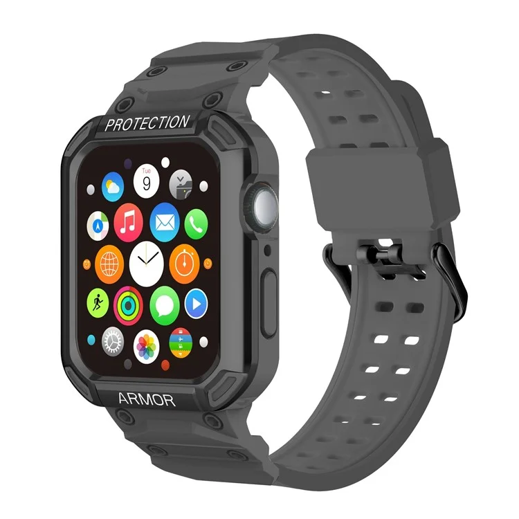 Pour Apple Watch Series 8 / 7 45 mm / 6 / 5 / 4 / SE / SE (2022) 44 mm 2-en-1 Bracelet de montre en TPU avec couvercle supérieur en PC - Noir+Noir