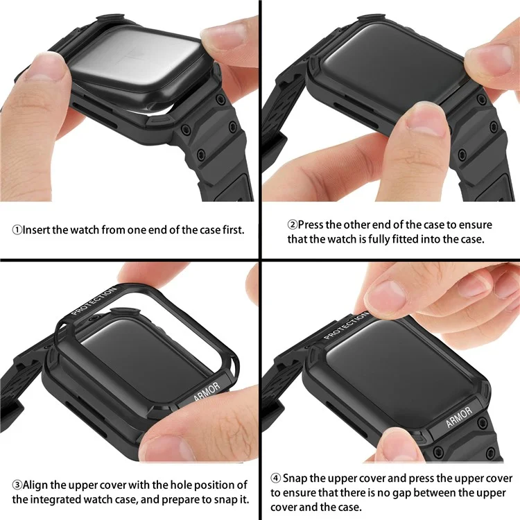 Pour Apple Watch Series 8 / 7 41mm / 6 / 5 / 4 / SE / SE (2022) 40mm 2-en-1 Bracelet Poignet Étui de Montre en TPU avec Couvercle Supérieur en PC - Noir+Noir
