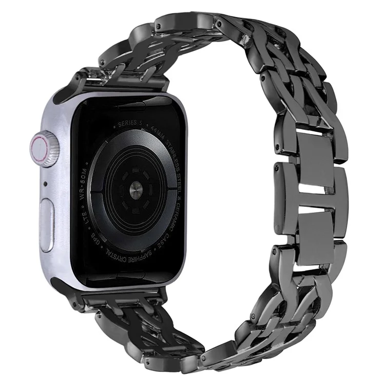 Para Apple Watch Series 10 46mm / Ultra 2 Ultra 49mm / Série 9 8 7 45mm / 6 5 4 SE (2023) SE (2022) SE 44mm / 3 2 1 42mm Alloy Watch Band Double X Rhinestone Strap - Preto