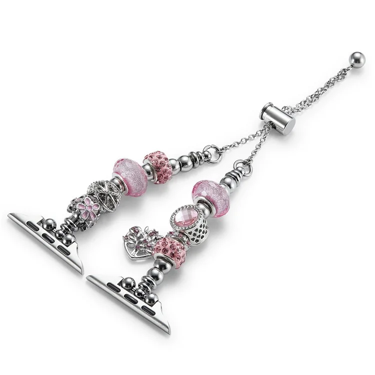 Pulsera para Apple Watch Series 10 46mm / Ultra 2 Ultra 49mm / Series 9 8 7 45mm / 6 5 4 SE (2023) SE (2022) SE 44mm / 3 2 1 42mm, Pulsera de Cuentas - Rosa / Corazón