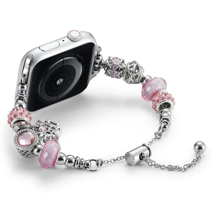 Pulsera para Apple Watch Series 10 46mm / Ultra 2 Ultra 49mm / Series 9 8 7 45mm / 6 5 4 SE (2023) SE (2022) SE 44mm / 3 2 1 42mm, Pulsera de Cuentas - Rosa / Corazón