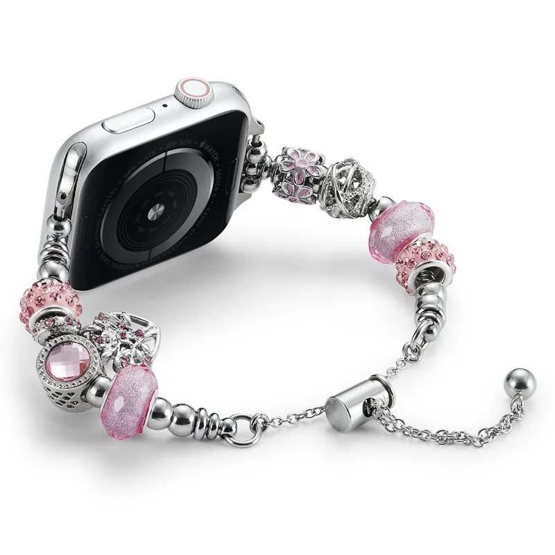 Perlenarmband-Band für Apple Watch Series 10 42mm / 9 8 7 41mm / SE (2023) SE (2022) SE 6 5 4 40mm / 3 2 1 38mm Schmuckuhrarmband - Pink / Herz