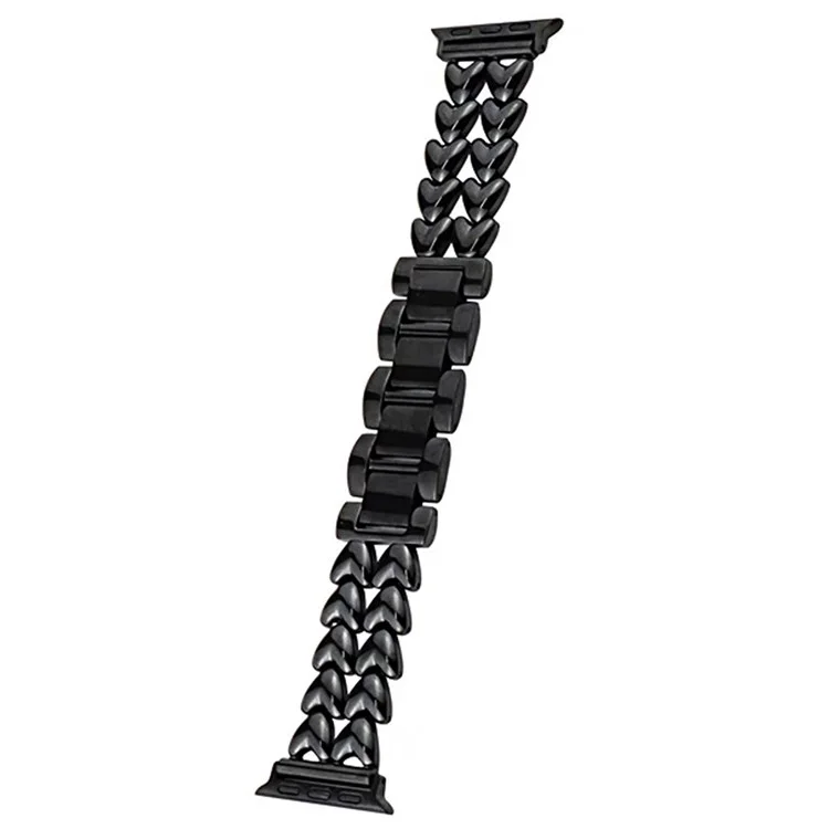 Bracelet en métal pour Apple Watch Série 10 42mm / 9 8 7 41mm / SE (2023) SE (2022) SE 6 5 4 40mm / 3 2 1 38mm à double rang en alliage de cœur - Noir