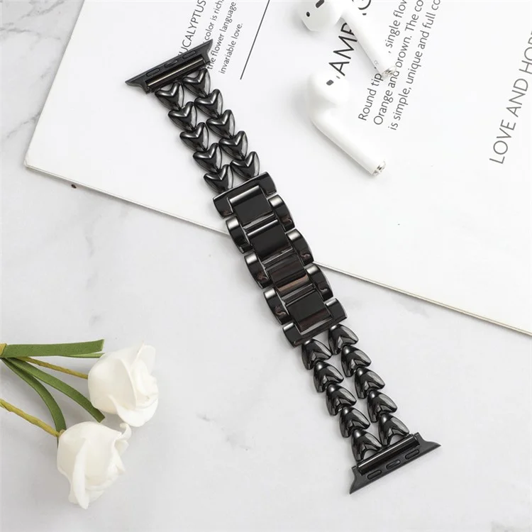 Bracelet en métal pour Apple Watch Série 10 42mm / 9 8 7 41mm / SE (2023) SE (2022) SE 6 5 4 40mm / 3 2 1 38mm à double rang en alliage de cœur - Noir
