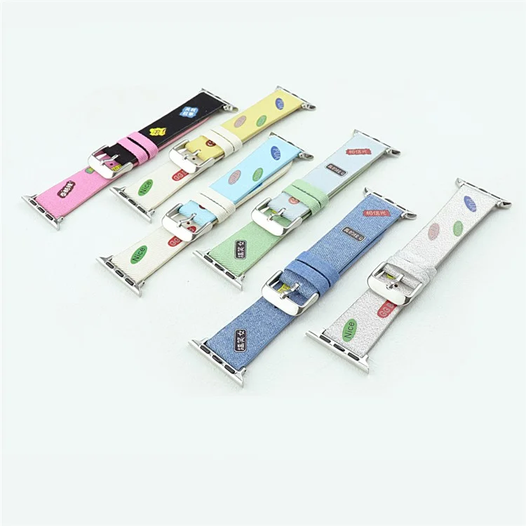 Para Apple Watch Series 10 46mm / Ultra 2 Ultra 49mm / Series 9 8 7 45mm / 6 5 4 SE (2023) SE (2022) SE 44mm / 3 2 1 42mm Cute Words Canvas Watchband Reemplazo Watch Strap - Negro / Rosa