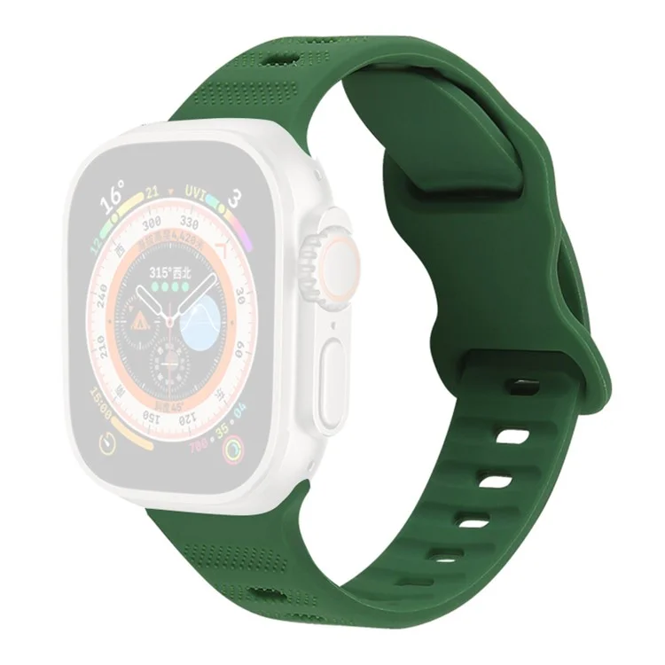 For Apple Watch Series 10 46mm / Ultra 2 Ultra 49mm /  Series 9 8 7 45mm / 6 5 4 SE (2023) SE (2022) SE 44mm / 3 2 1 42mm Watch Band Silicone Wrist Strap with Butterfly Buckle - Army Green