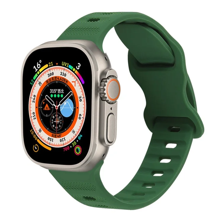 For Apple Watch Series 10 46mm / Ultra 2 Ultra 49mm /  Series 9 8 7 45mm / 6 5 4 SE (2023) SE (2022) SE 44mm / 3 2 1 42mm Watch Band Silicone Wrist Strap with Butterfly Buckle - Army Green