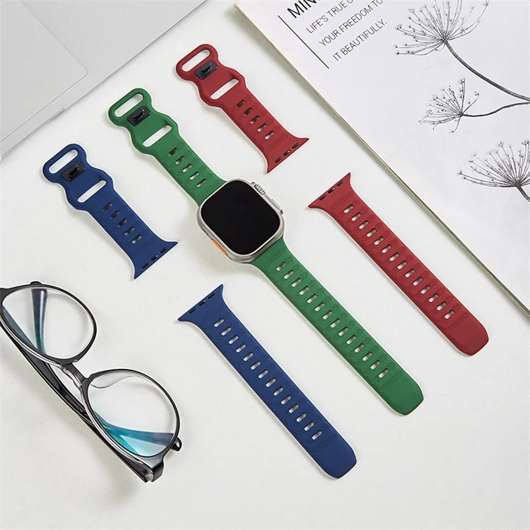 For Apple Watch Series 10 46mm / Ultra 2 Ultra 49mm /  Series 9 8 7 45mm / 6 5 4 SE (2023) SE (2022) SE 44mm / 3 2 1 42mm Watch Band Silicone Wrist Strap with Butterfly Buckle - Army Green