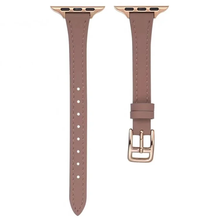 Watch Strap for Apple Watch Series 10 42mm / 9 8 7 41mm / SE (2023) SE (2022) SE 6 5 4 40mm / 3 2 1 38mm Slim Watchband Genuine Cow Leather Watch Strap - Deep Pink