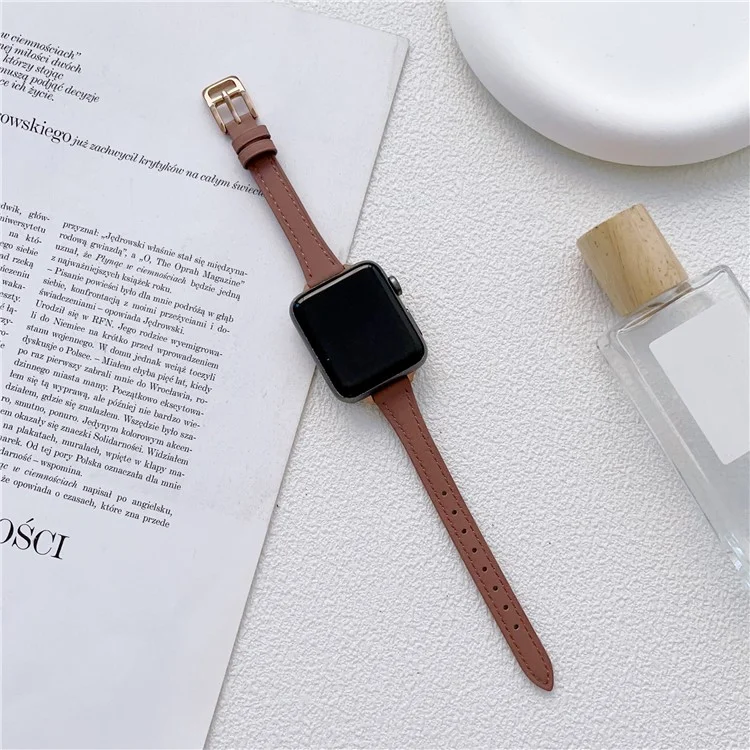 Watch Strap for Apple Watch Series 10 42mm / 9 8 7 41mm / SE (2023) SE (2022) SE 6 5 4 40mm / 3 2 1 38mm Slim Watchband Genuine Cow Leather Watch Strap - Deep Pink