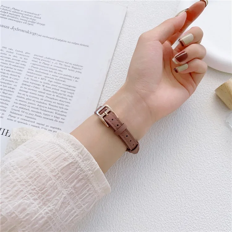 Watch Strap for Apple Watch Series 10 42mm / 9 8 7 41mm / SE (2023) SE (2022) SE 6 5 4 40mm / 3 2 1 38mm Slim Watchband Genuine Cow Leather Watch Strap - Deep Pink