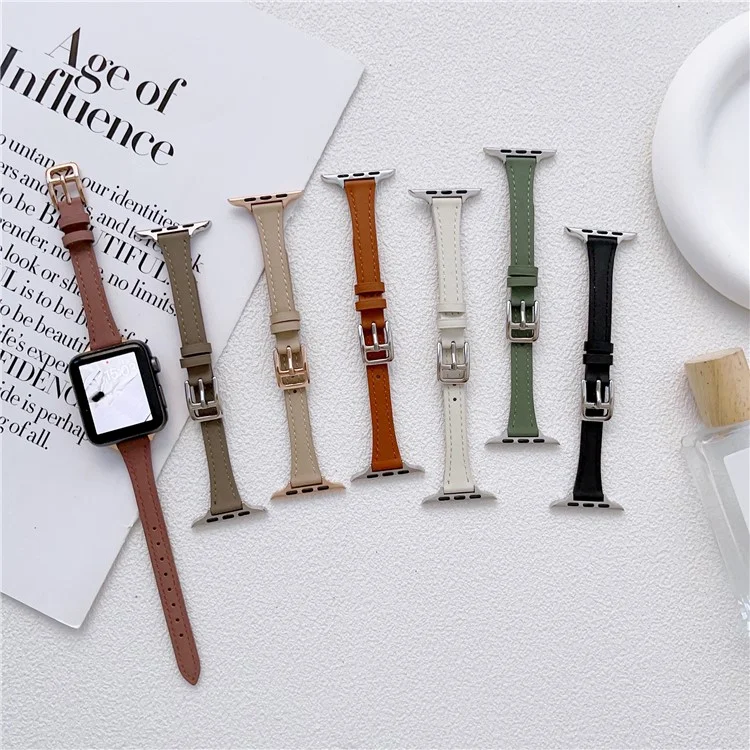 Watch Strap for Apple Watch Series 10 42mm / 9 8 7 41mm / SE (2023) SE (2022) SE 6 5 4 40mm / 3 2 1 38mm Slim Watchband Genuine Cow Leather Watch Strap - Deep Pink