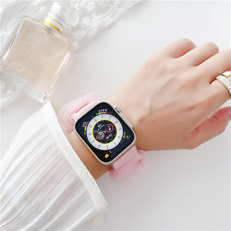 Para Apple Watch Series 10 46mm / Ultra 2 Ultra 49mm / Series 9 8 7 45mm / 6 5 4 SE (2023) SE (2022) SE 44mm / 3 2 1 42mm Estilo Cinta para el Cabello Correa de Reloj AW Organza Band de Reloj - Rosa