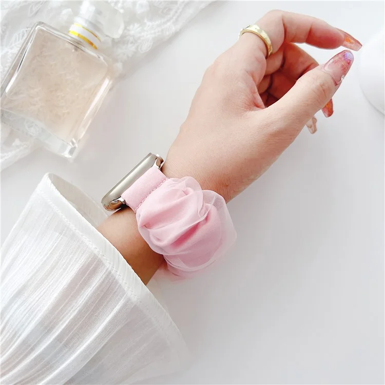 Para Apple Watch Series 10 46mm / Ultra 2 Ultra 49mm / Series 9 8 7 45mm / 6 5 4 SE (2023) SE (2022) SE 44mm / 3 2 1 42mm Estilo Cinta para el Cabello Correa de Reloj AW Organza Band de Reloj - Rosa