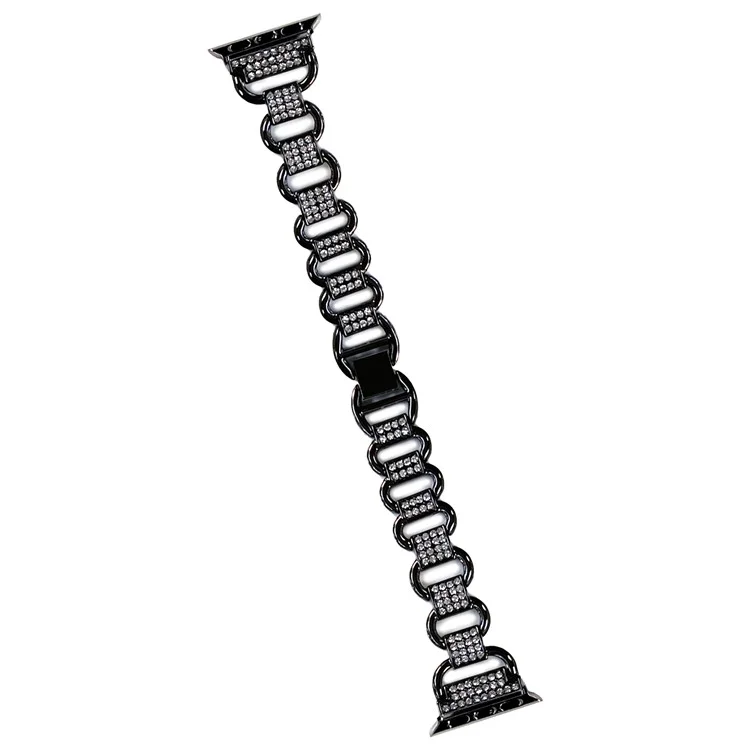 Para Apple Watch Series 10 46mm / Ultra 2 Ultra 49mm /  Serie 9 8 7 45mm / 6 5 4 SE (2023) SE (2022) SE 44mm / 3 2 1 42mm AW Metal Watch Strap Rhinestone Decor Hollow Watchband - Negro