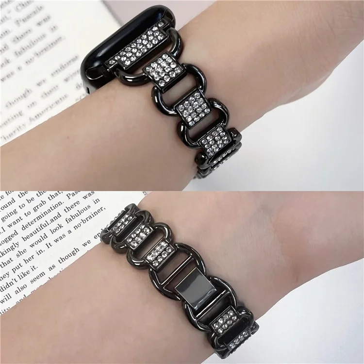 Para Apple Watch Series 10 46mm / Ultra 2 Ultra 49mm /  Serie 9 8 7 45mm / 6 5 4 SE (2023) SE (2022) SE 44mm / 3 2 1 42mm AW Metal Watch Strap Rhinestone Decor Hollow Watchband - Negro