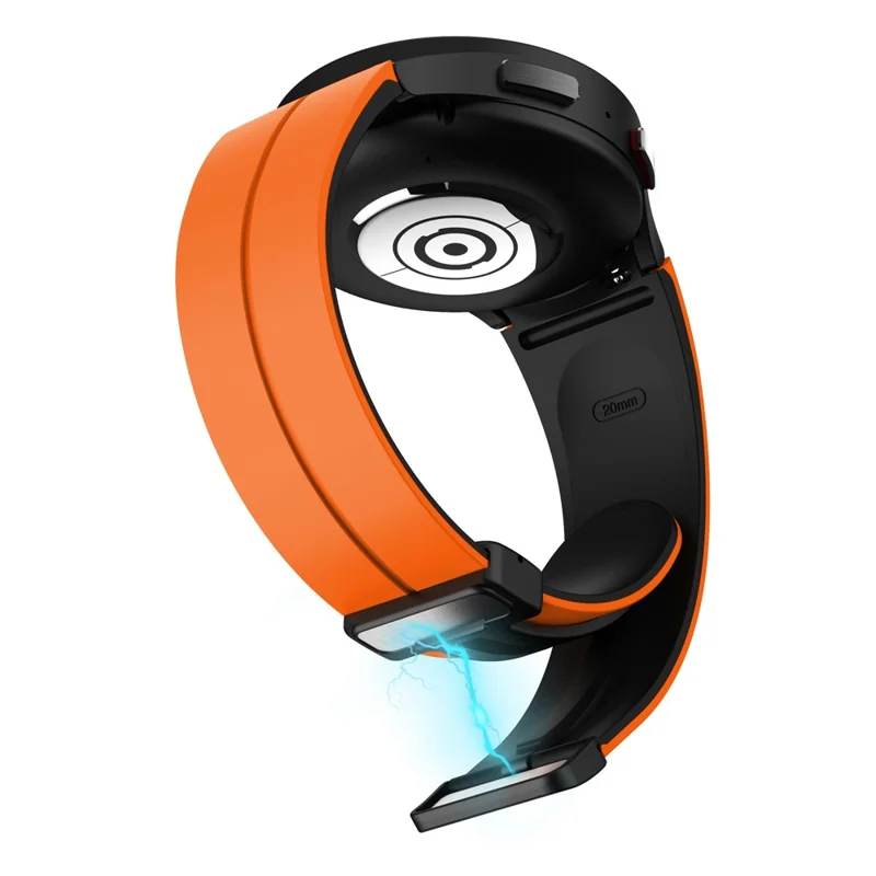 Silicone Watch Band for Samsung Galaxy Watch6 / Watch6 Classic / Watch 5 / Watch 5 Pro / Watch4 / Watch4 Classic , Magnetic Folding Buckle Dual-color Strap - Orange+Black