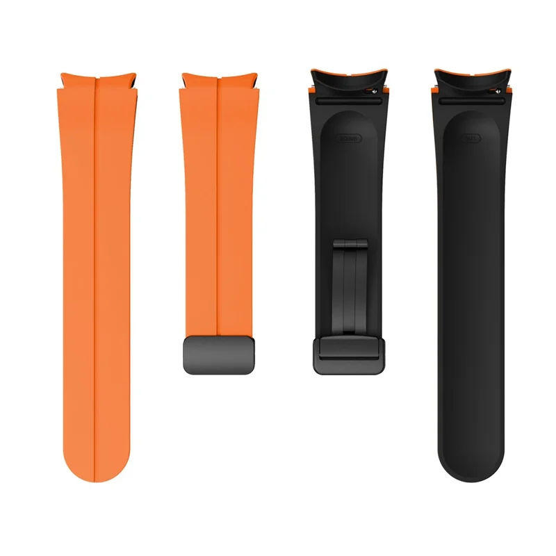 Silicone Watch Band for Samsung Galaxy Watch6 / Watch6 Classic / Watch 5 / Watch 5 Pro / Watch4 / Watch4 Classic , Magnetic Folding Buckle Dual-color Strap - Orange+Black