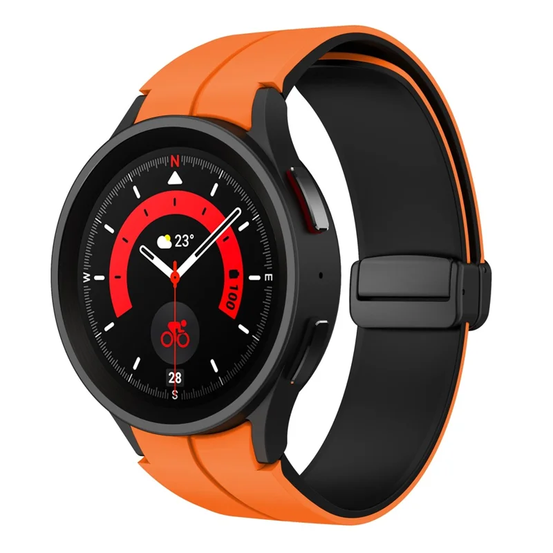 Silicone Watch Band for Samsung Galaxy Watch6 / Watch6 Classic / Watch 5 / Watch 5 Pro / Watch4 / Watch4 Classic , Magnetic Folding Buckle Dual-color Strap - Orange+Black