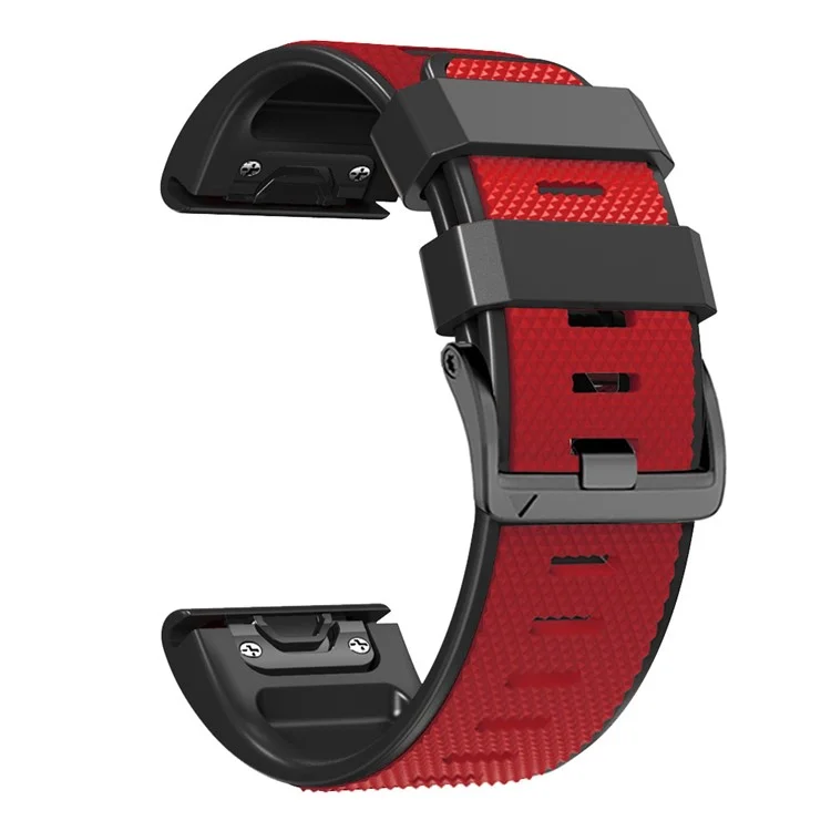 Correa de reloj con textura de diamante para Garmin Tactix 7 Pro / Fenix 7X / 6X Pro / 5X Plus, correa deportiva de silicona bicolor de 26 mm - Rojo+Negro